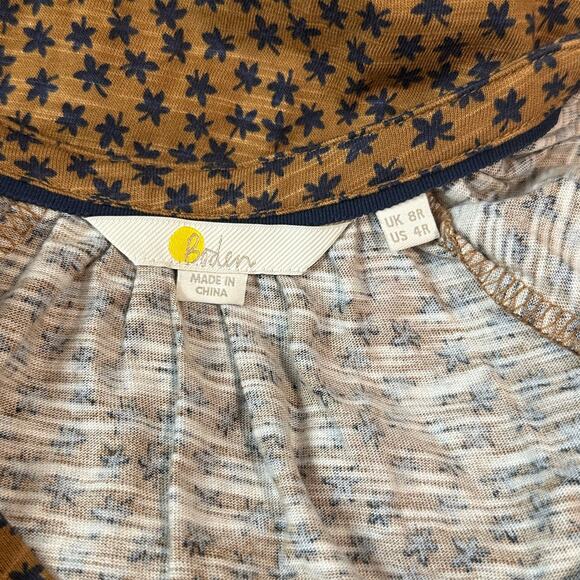 Boden Notch Neck Jersey Midi Dress Floral 3/4 Balloon Sleeve Belted, Brown - Picture 11 of 12